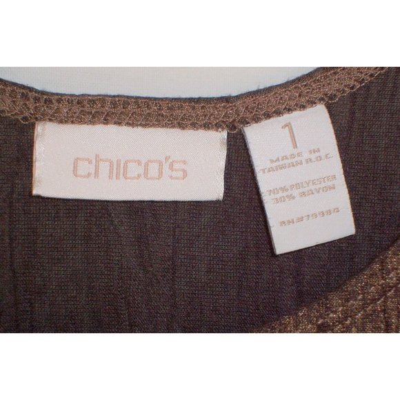 Chico's Tank Top 1 S Brown Bronze Metallic Shimmer Crinkle Sleeveless Shell - Picture 4 of 5
